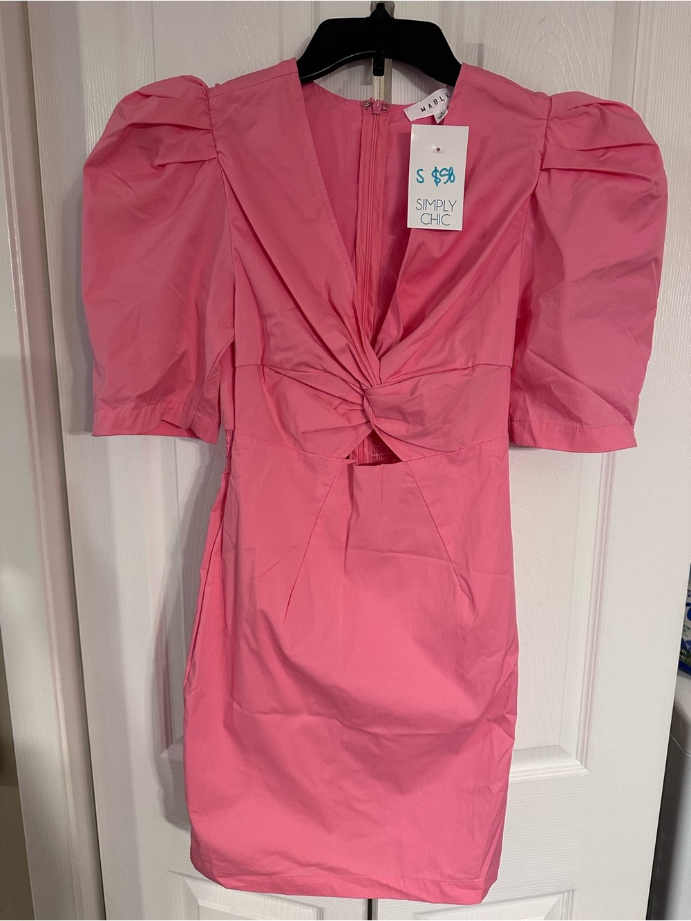 MABLE Hot Pink Twist-Front Puff Sleeve Mini Dress Size S